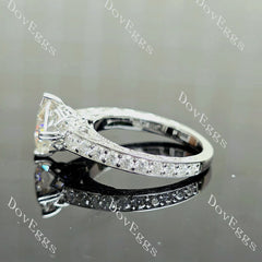 Rachael-Cushion vintage carved pave moissanite engagement ring| DovEggs