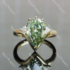 Verdant Light- Pear three stones moissanite engagement ring brushed finish band| DovEggs