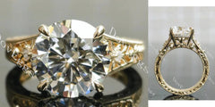 Beth's golden vintage-Round carved lab diamond engagement ring semi-mount only(Exclusively to DovEggs Stones)