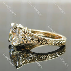 Beth's golden vintage-Round carved moissanite engagement ring| DovEggs