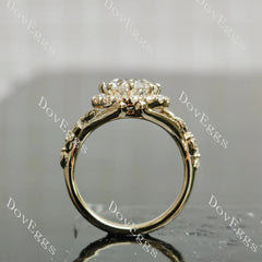 Beth's Leaves of Autumn-Round halo art deco moissanite engagement ring| DovEggs