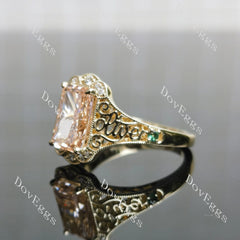Radiant carved art deco moissanite engagement ring| DovEggs