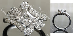 Floral art deco lab diamond engagement ring semi-mount only(Exclusively to DovEggs Stones)