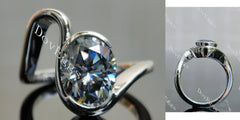 Oval twist bezel solitaire grey moissanite engagement ring| DovEggs