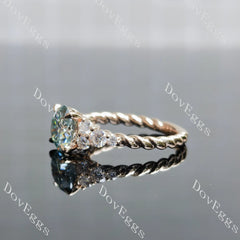 Round side stones twisted shank colored moissanite engagement ring| DovEggs