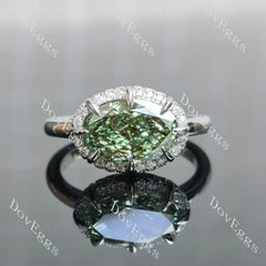 Oval art deco pave moissanite engagement ring| DovEggs