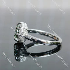 Oval art deco pave moissanite engagement ring| DovEggs