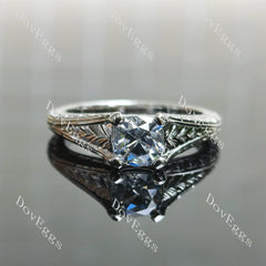 Cushion carved solitaire stardust grey moissanite engagement ring| DovEggs