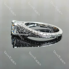 Cushion carved solitaire stardust grey moissanite engagement ring| DovEggs