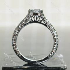Cushion carved solitaire stardust grey moissanite engagement ring| DovEggs