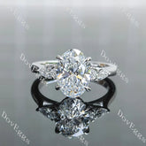 Oval side stones hidden halo moissanite engagement ring| DovEggs