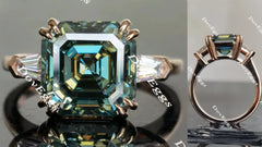 Doveggs Peacock blue asscher three stones moissanite engagement ring