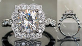 Cushion art deco halo moissanite engagement ring| DovEggs