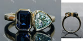 Doveggs fat trillion emerald two stones bezel setting moissanite & colored gem ring