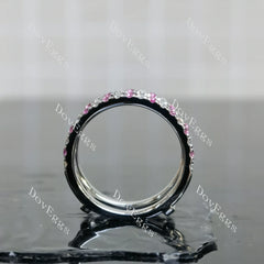 Doveggs round half eternity pave moissanite/lab grown diamond & colored gem wedding band-7.2mm band width