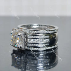 (size 8.75) Doveggs sterling silver 2ct cushion moissanite bridal set (3 rings soldered together)