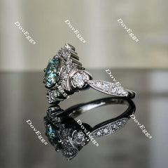 Doveggs round art deco Peacock blue moissanite engagement ring