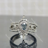 (size 9) Doveggs sterling silver 0.5ct pear smokey sparks grey colored moissanite ring bridal set(3 rings)