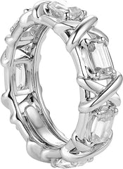 Doveggs 3*5mm emerald moissanite wedding band in sterling silver with 5.6mm Width