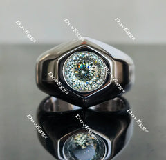 Knight Sky Peacock blue round moissanite engagement ring