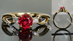 Doveggs round side stone vivid pegion blood ruby colored gem engagement ring