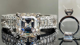 Doveggs asscher half eternity channel set and pave moissanite engagement ring