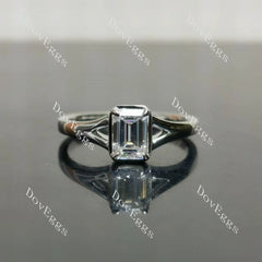 Emerald solitaire split shanks moissanite engagement ring| DovEggs