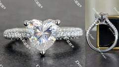 DovEggs half eternity pave heart moissanite engagement ring