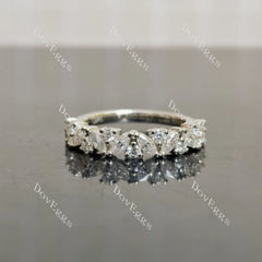 (size 6) Doveggs sterling silver marquise round moissanite wedding band