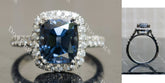 Doveggs cushion halo twilight blue moissanite engagement ring