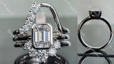 DovEggs emerald bezel solitaire moissanite bridal set (3 rings)