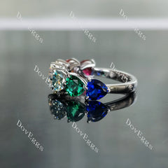 Doveggs heart ruby/orange-yellow sapphire/GHI-peacock blue moissanite/emerald/blue sapphire band-2.5mm band width