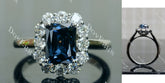 Doveggs criss cut halo twilight blue moissanite engagement ring