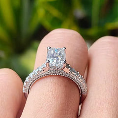 Doveggs sterling silver 1.8ct elongated cushion moissanite ring Band Width 2.8mm