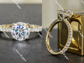 Round paved moissanite engagement ring| DovEggs