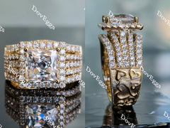 Doveggs half eternity pave split shank halo moissanite engagement ring