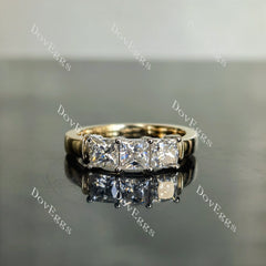 Doveggs three stones princess moissanite ring/moissanite wedding band-2.8mm band width