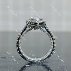 Doveggs Oval Bezel Halo Split Shanks 3/4 Eternity Lab Grown Diamond Engagement Ring