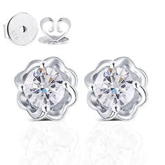 Doveggs flower shape moissanite studs push back earrings
