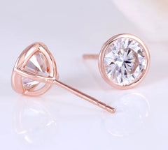 Doveggs bezel setting round push back stud moissanite earrings for women