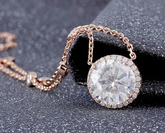 Doveggs round halo moissanite pendant necklace for women