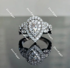 Pear split shank double halo moissanite engagement ring|DovEggs