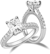 Doveggs 2ct radiant sterling silver hidden halo moissanite ring Band Width 2.6mm