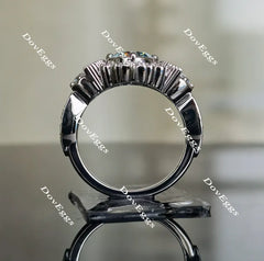 Doveggs round art deco Peacock blue moissanite engagement ring