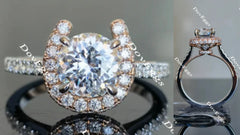 The Aloha Presley half eternity pave Round moissanite ring