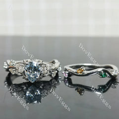 (size 9)Doveggs sterling silver 1.5ct Pear moissanite engagement ring set