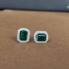 Doveggs sterling silver 2cttw emerald shape zambia emerald earrings push back stud earrings