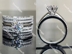 Doveggs round wide band pave moissanite engagement ring for women