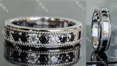 Doveggs round pave moissanite&colored gem wedding band-6mm band width