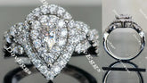 Pear split shank double halo moissanite engagement ring|DovEggs